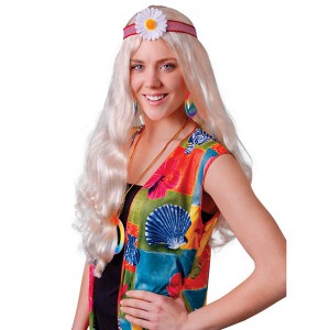 Карнавальный парик Хиппи женский, блондинка с цветком 